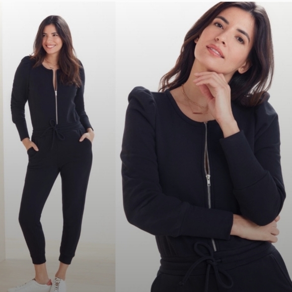 New Chaser Puff Sleeve Zip Up Drawstring Sweatsuit Jogger Jumpsuit - Picture 2 of 14